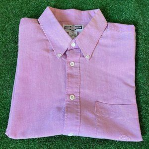 Gulf Traders Men's Short Sleeve Button Up Oxford Poplin Pink 90s Shirt Size XL